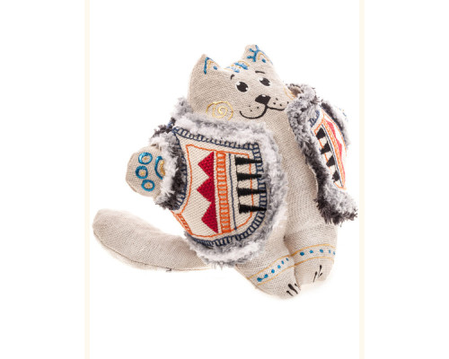 Fatty Cat in a sheepskin mantle (white)