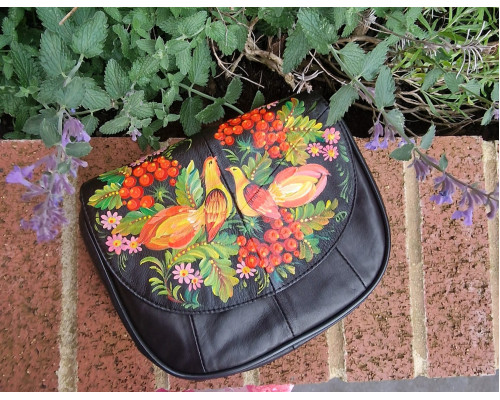 Handbag real leather birds