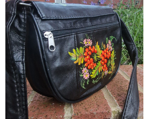 Handbag real leather birds