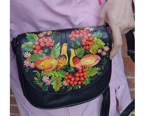 Handbag real leather birds