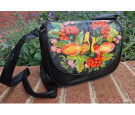 Handbag real leather birds