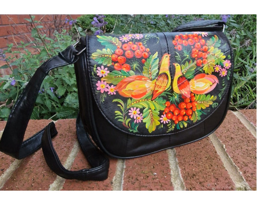 Handbag real leather birds